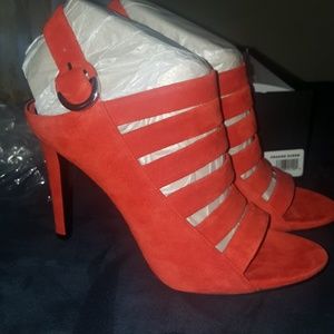 Orange suede Kendall+Kylie heeled sandals